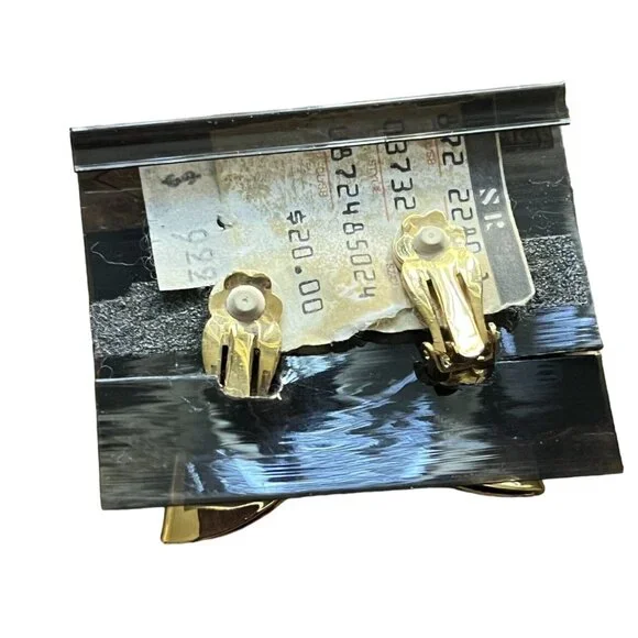 Gold Toned Half Moon & Green Clip On Earrings NWT VTG Sears Roebuck? 1980s - Picture 10 of 13